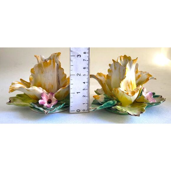 CANDLE HOLDER-Vintage Meiselman Imports-Italy-Porcelain-Floral-Capodimonte Style - Picture 9 of 10